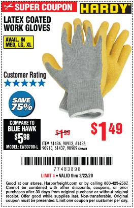 Latex Coated Work Gloves Medium