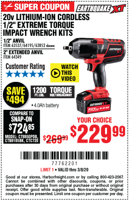 20V Max Lithium 1/2 in. Cordless Xtreme Torque Impact Wrench Kit