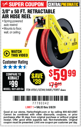 Harbor Freight 3/8 Central Pneumatic Air Hose Reel Review 
