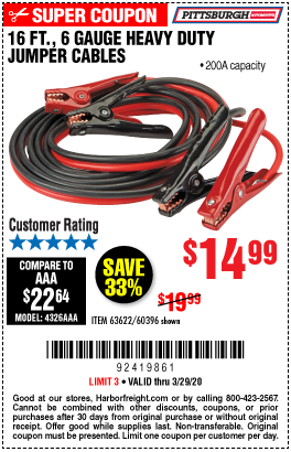 16 ft. 6 Gauge Heavy Duty Jumper Cables