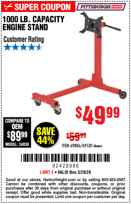 PITTSBURGH AUTOMOTIVE 1000 lb. Capacity Engine Stand for $49.99