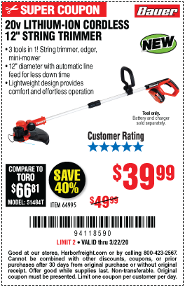 20V Hypermax™ Lithium-Ion Cordless String Trimmer – Tool Only