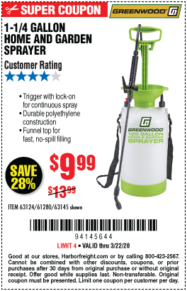 GREENWOOD 1-1/4 gallon Home and Garden Sprayer for $9.99 – Harbor