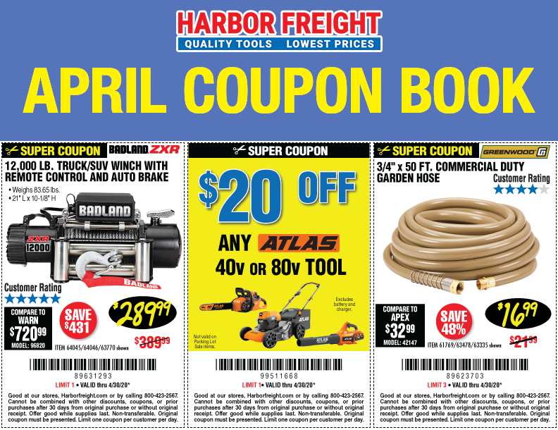April 2020 Coupon Book – Extended to 6/30/20 – Harbor Freight Coupons
