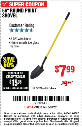 One Stop Gardens 56 In Round Point Shovel For 7 99 Harbor