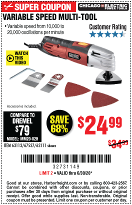 CHICAGO ELECTRIC Variable Speed Oscillating Multi-Tool for $24.99 ...