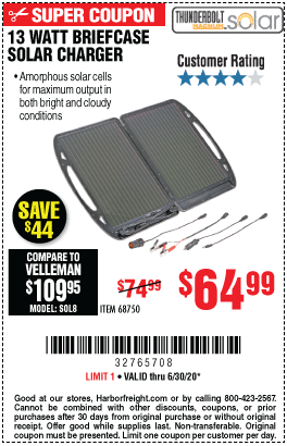 THUNDERBOLT 13 Watt Briefcase Solar Charger for $ – Harbor Freight  Coupons
