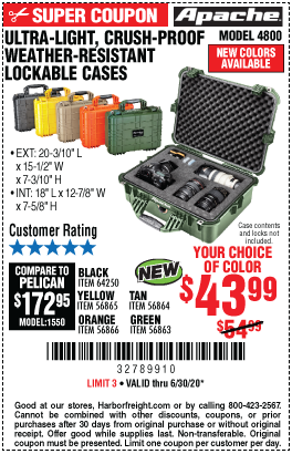 APACHE 4800 Weatherproof Protective Case for $43.99 – Harbor