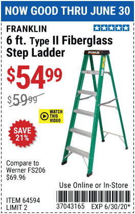 6 Ft. Type II Fiberglass Step Ladder