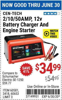 10/2/50 Amp 12V Manual Charger With Engine Start