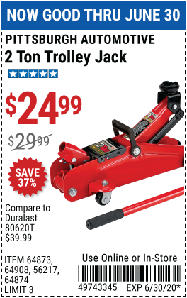PITTSBURGH AUTOMOTIVE 2 ton Compact Trolley Jack for $24.99 – Harbor  Freight Coupons