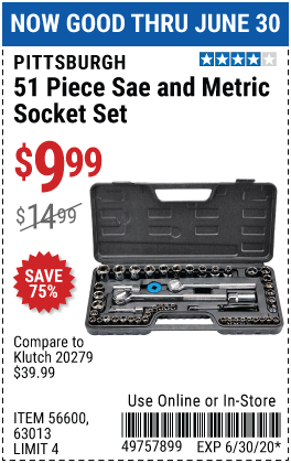 SAE & Metric Socket Set, 51 Pc.