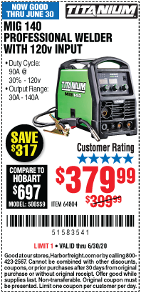 MIG 140 Professional Welder with 120 Volt Input