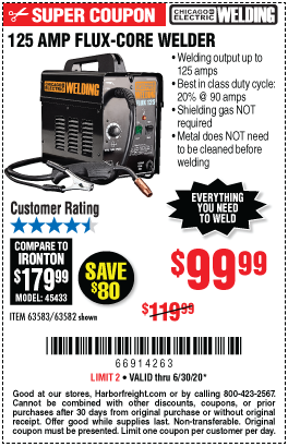 CHICAGO ELECTRIC Flux 125 Welder for $99.99 – Harbor Freight Coupons