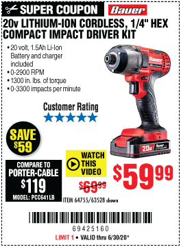 20V Hypermax™ Lithium-Ion Cordless  Hex Compact Impact Driver Kit with 1.5 Ah Battery, Rapid Charger, and Bag