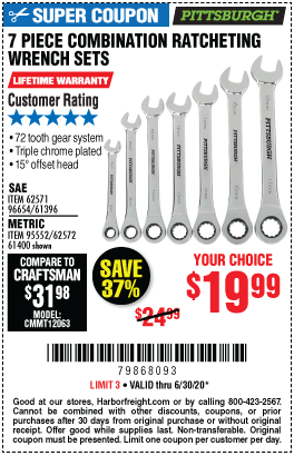 Metric Combination Ratcheting Wrench Set, 7 Pc.