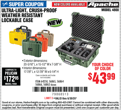 APACHE 4800 Weatherproof Protective Case for $43.99 – Harbor