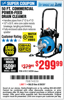 50 ft. Commercial Power-Feed Drain Cleaner with GFCI