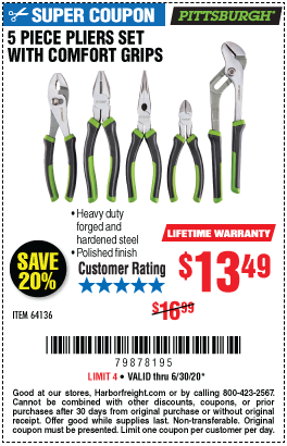 Pliers Set with Comfort Grips, 5 Pc.