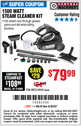 NEW Central Machinery 1500 Watt Steam Cleaner Kit with 18 Accessories FREE SHIP 