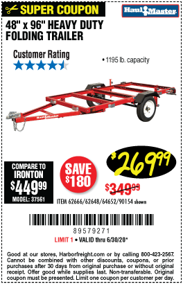 Resistente tro januar HAUL-MASTER 1195 Lb. Capacity 48 In. X 96 In. Heavy Duty Folding Trailer  for $269.99 – Harbor Freight Coupons