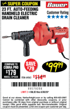 25 ft. Drain Cleaner With Drill Attachment for $12.99 – Harbor Freight  Coupons