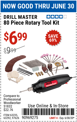 Drill Master Rotary Tool Kit 80 Pc For 6 99 Harbor Freight Coupons