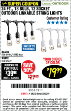 LUMINAR OUTDOOR 24 Ft. 12 Bulb Outdoor String Lights for $17.99 – Harbor  Freight Coupons