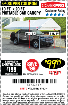 Coverpro 10 Ft X 20 Ft Portable Car Canopy For 99 99 Harbor Freight Coupons