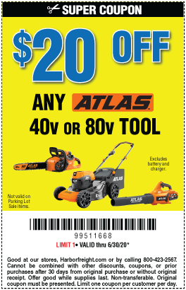 $20 off any Atlas Outdoor Power Equipment