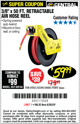 CENTRAL PNEUMATIC 3/8 In. X 50 Ft. Retractable Hose Reel for $59.99 – Harbor  Freight Coupons