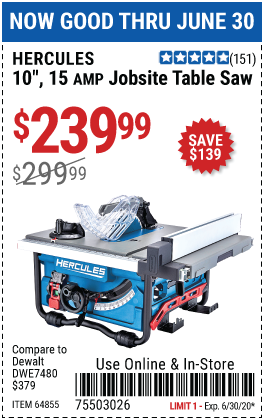 10 in., 15 Amp Compact Job Site Table Saw