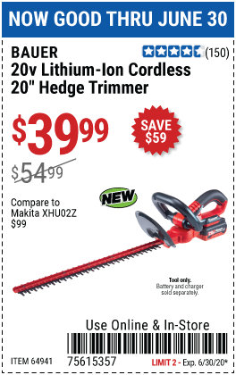 20V Hypermax™ Lithium-Ion Cordless Hedge Trimmer – Tool Only