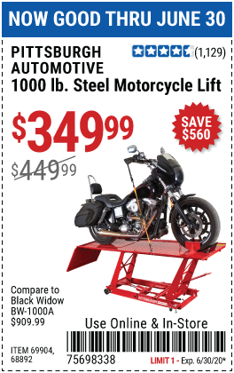 PITTSBURGH 1000 lb. Steel Motorcycle Lift for $349.99 – Harbor Freight