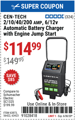 2/10/40/200A 6/12v Automatic Battery Charger with Engine Jump Start