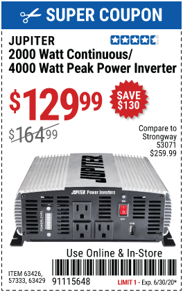 2000 Watt Continuous/4000 Watt Peak Modified Sine Wave Power Inverter