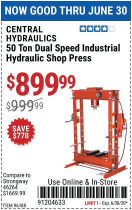 50 ton Dual Speed Industrial Hydraulic Shop Press