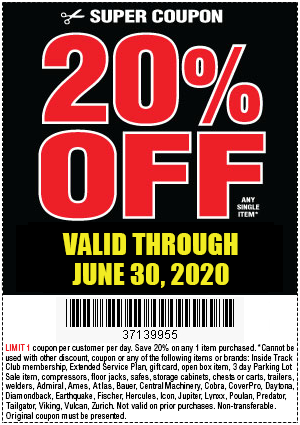 20% Off Any Single Item at Harbor Freight through June 30, 2020