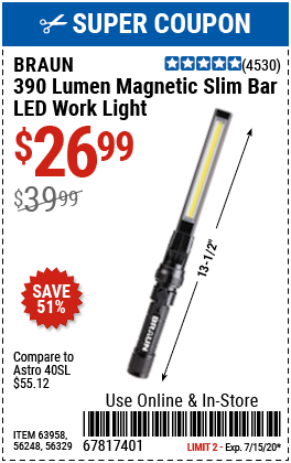 390 Lumen Magnetic Slim Bar Folding LED Work Light