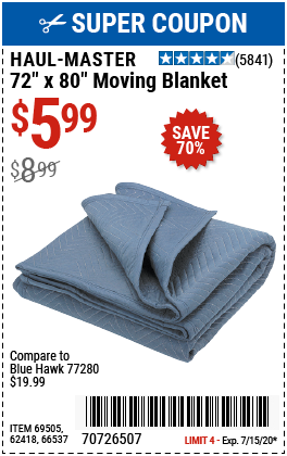 HAUL-MASTER 72 In. X 80 In. Moving Blanket for $5.99 – Harbor Freight ...