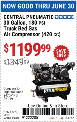 30 gallon 420cc Truck Bed Air Compressor EPA III