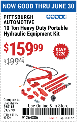 10 Ton Super Heavy Duty Portable Hydraulic Equipment Kit