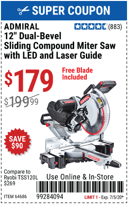 ADMIRAL 12 In. Dual-Bevel Sliding Compound Miter Saw With LED & Laser