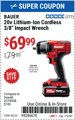 20V Hypermax™ Lithium-Ion Cordless 3/8 in.  Compact Impact Wrench - Tool Only