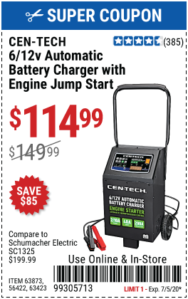 CEN-TECH 2/10/40/200 Amp 6/12V Automatic Battery Charger with Engine