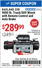 BADLAND ZXR 9000 lb. Truck/SUV Winch for $289.99 – Harbor Freight 