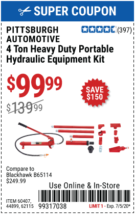 4 Ton Heavy Duty Portable Hydraulic Equipment Kit