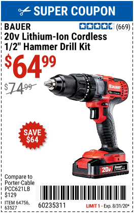 20V Hypermax™ Lithium-Ion Cordless 1/2 in. Hammer Drill Kit with 1.5 Ah Battery, Rapid Charger, and Bag