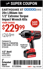 EARTHQUAKE XT 20V Max Lithium 1 2 In. Cordless Xtreme Torque