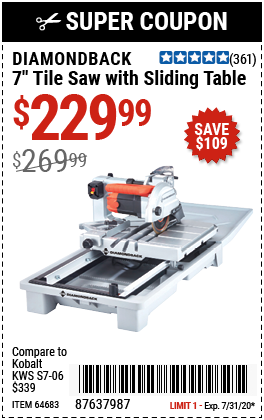 7 in. Heavy Duty Wet Tile Saw with Sliding Table